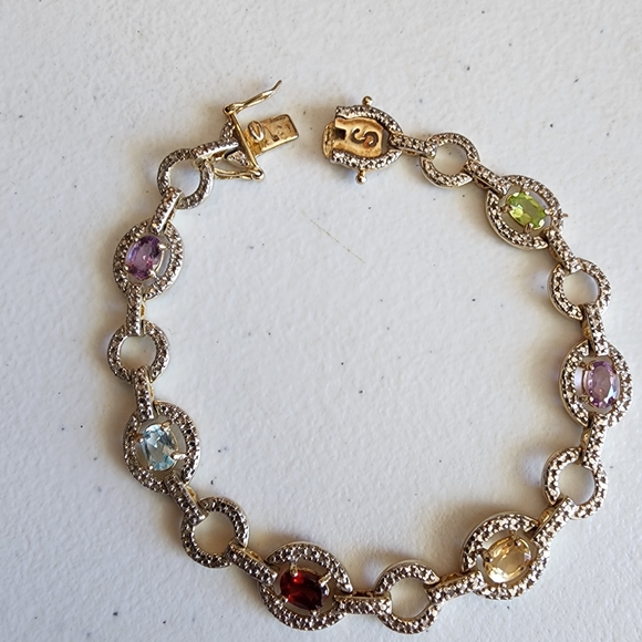 Ross-Simons Multi-Gemstone Sterling Silver Bracelet Back Is Gold Vermeil Jewelry - Picture 5 of 10